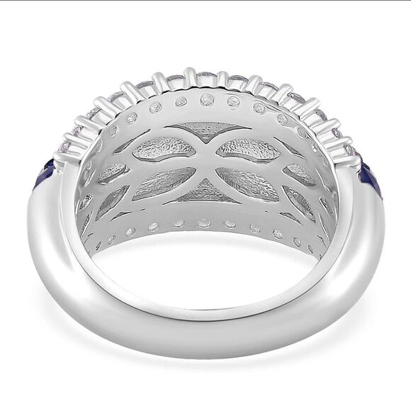 Simulated White and Blue Diamond Ring in Rhodium Over Sterling Silver 1.80ctw - Picture 5 of 8